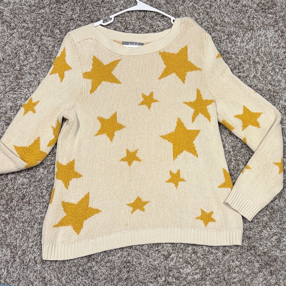 Cream Star Pattern Knit Sweater with Golden Stars